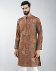 Men’s Rust Brown Floral Paisley designer Short Kurta