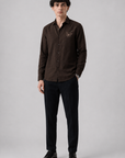 Brown Butterfly Embroidered Cotton Casual Shirt