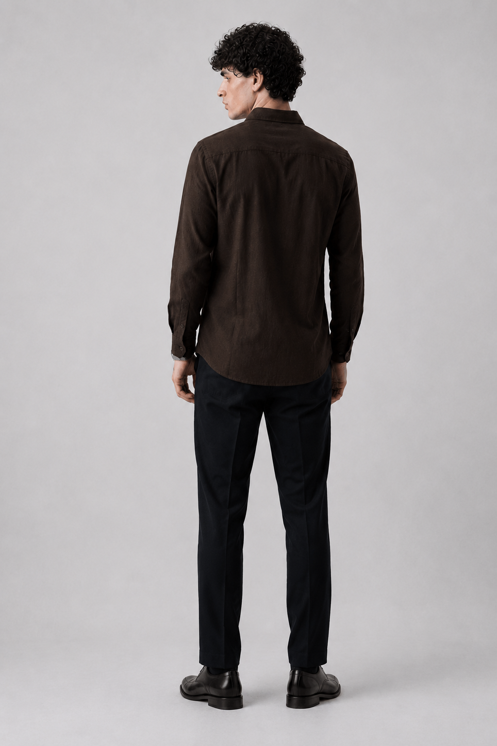 Brown Butterfly Embroidered Cotton Casual Shirt