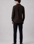 Brown Butterfly Embroidered Cotton Casual Shirt