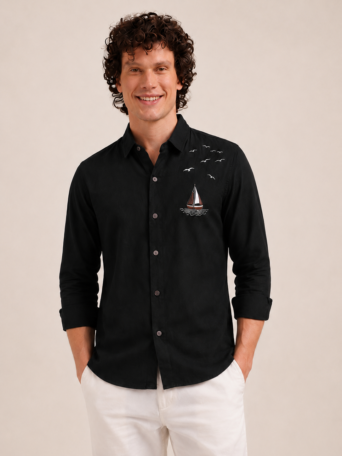 Midnight Voyage Embroidered Cotton Shirt