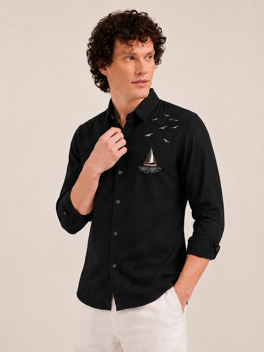 Midnight Voyage Embroidered Cotton Shirt