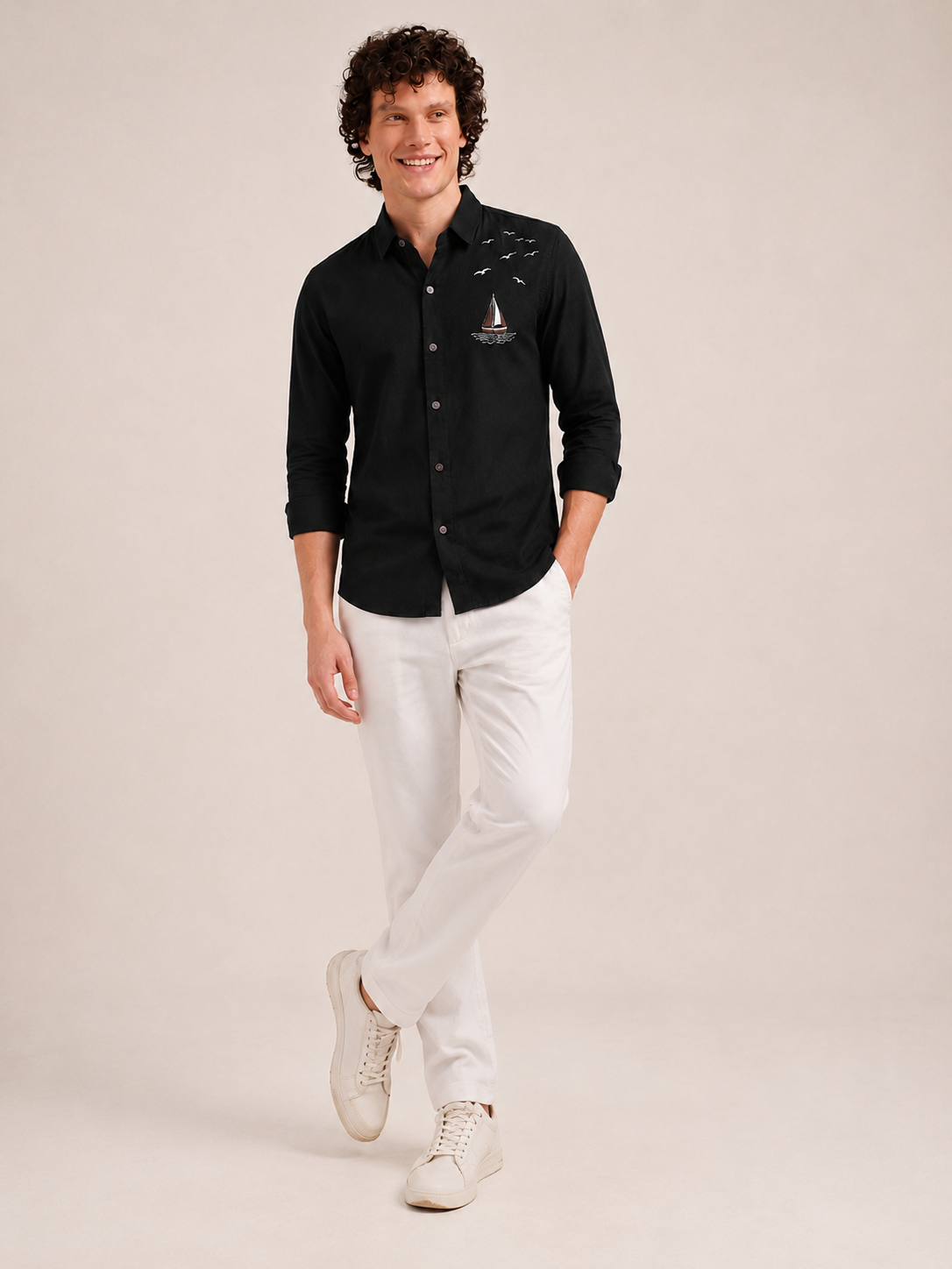 Midnight Voyage Embroidered Cotton Shirt