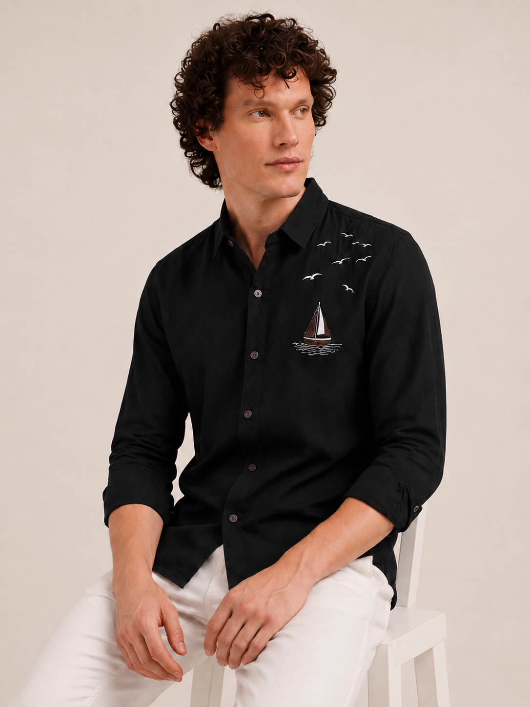 Midnight Voyage Embroidered Cotton Shirt