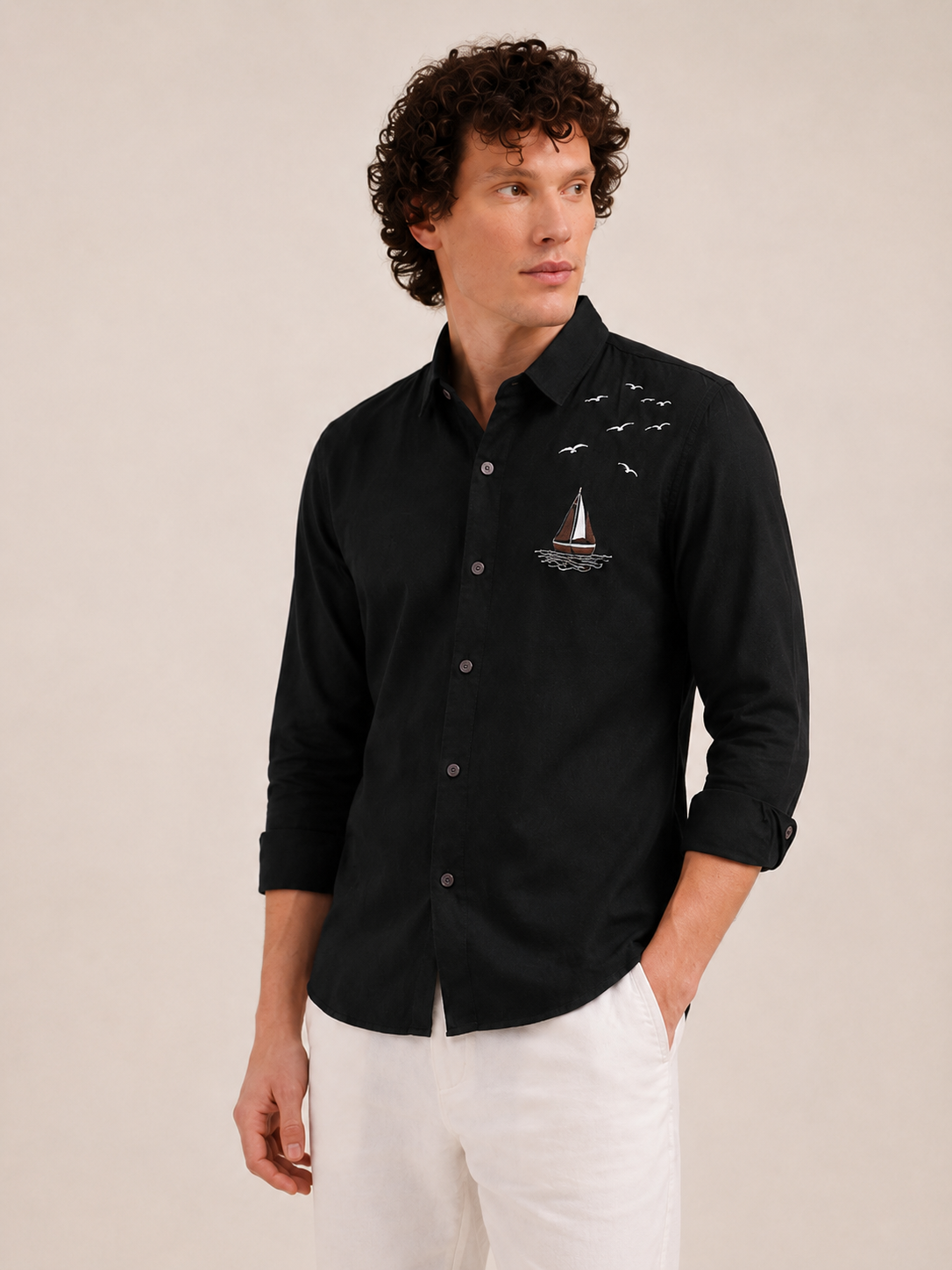 Midnight Voyage Embroidered Cotton Shirt