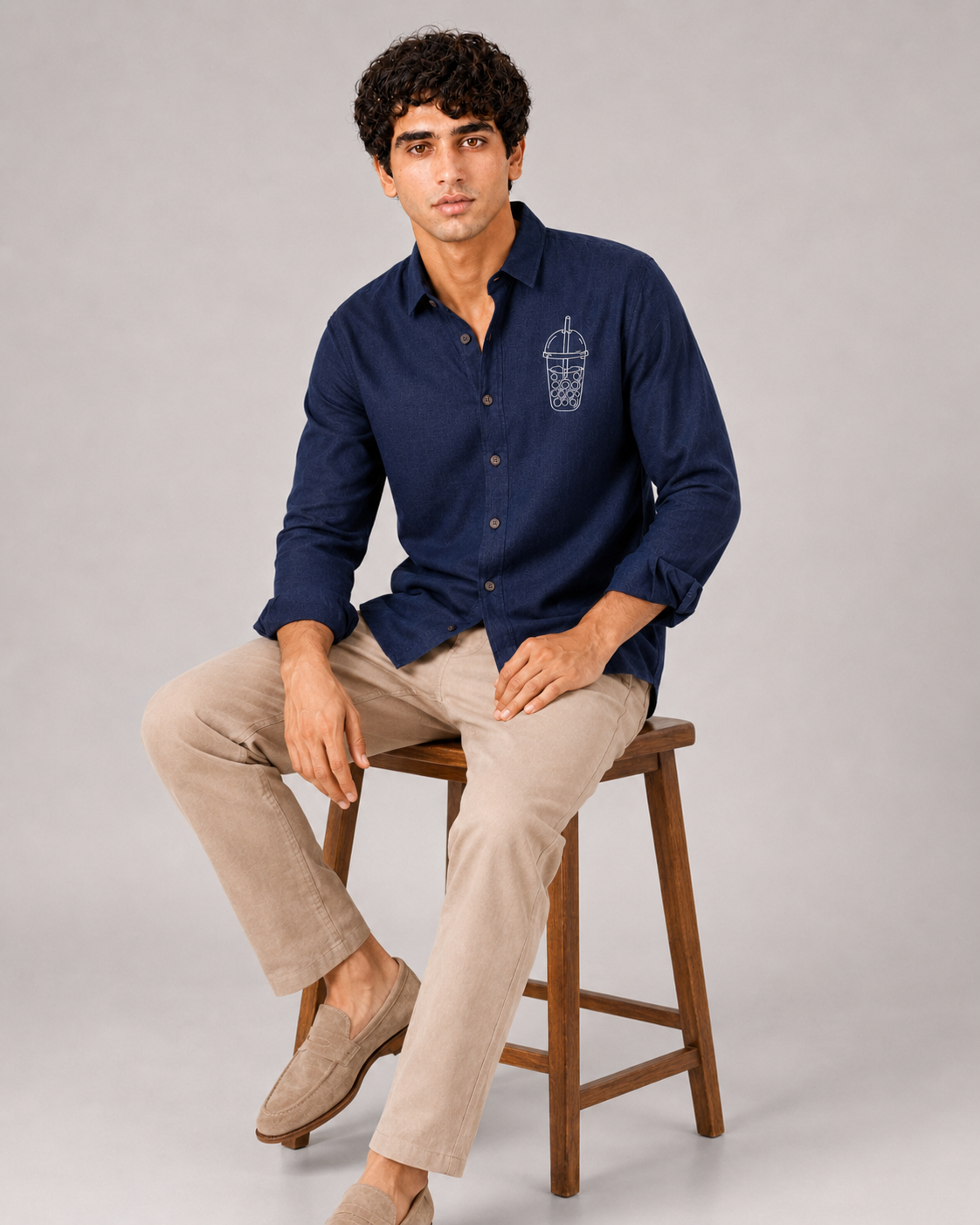 Bubble Brew Embroidered Cotton Shirt