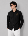 Midnight Bloom Embroidered Cotton Shirt