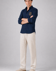 Royal Tiger Blue Embroidered Cotton Shirt
