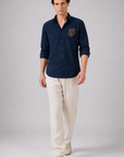 Royal Tiger Blue Embroidered Cotton Shirt