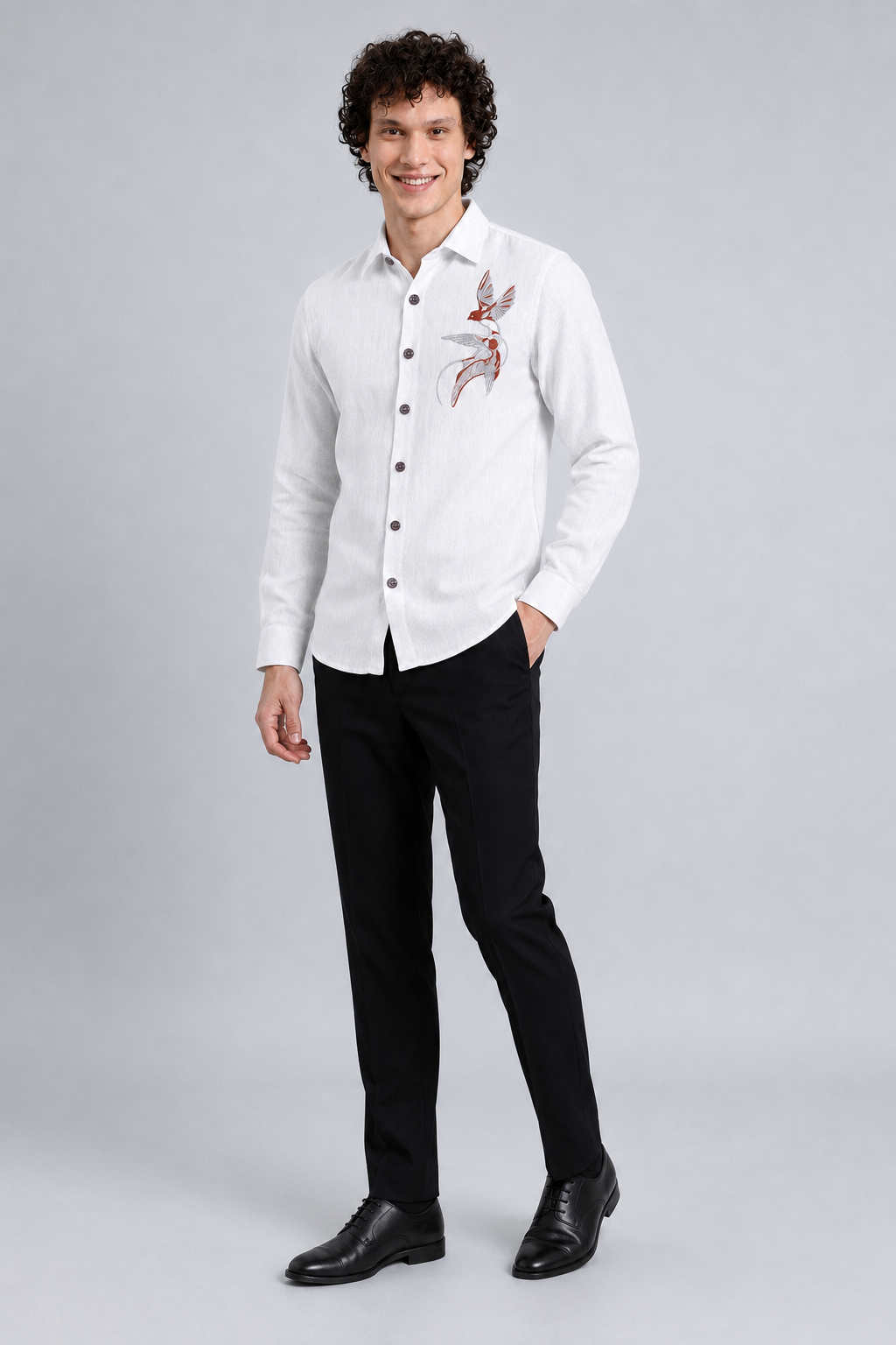 Elegant Flying Crane Full Sleeve Casual Shirt