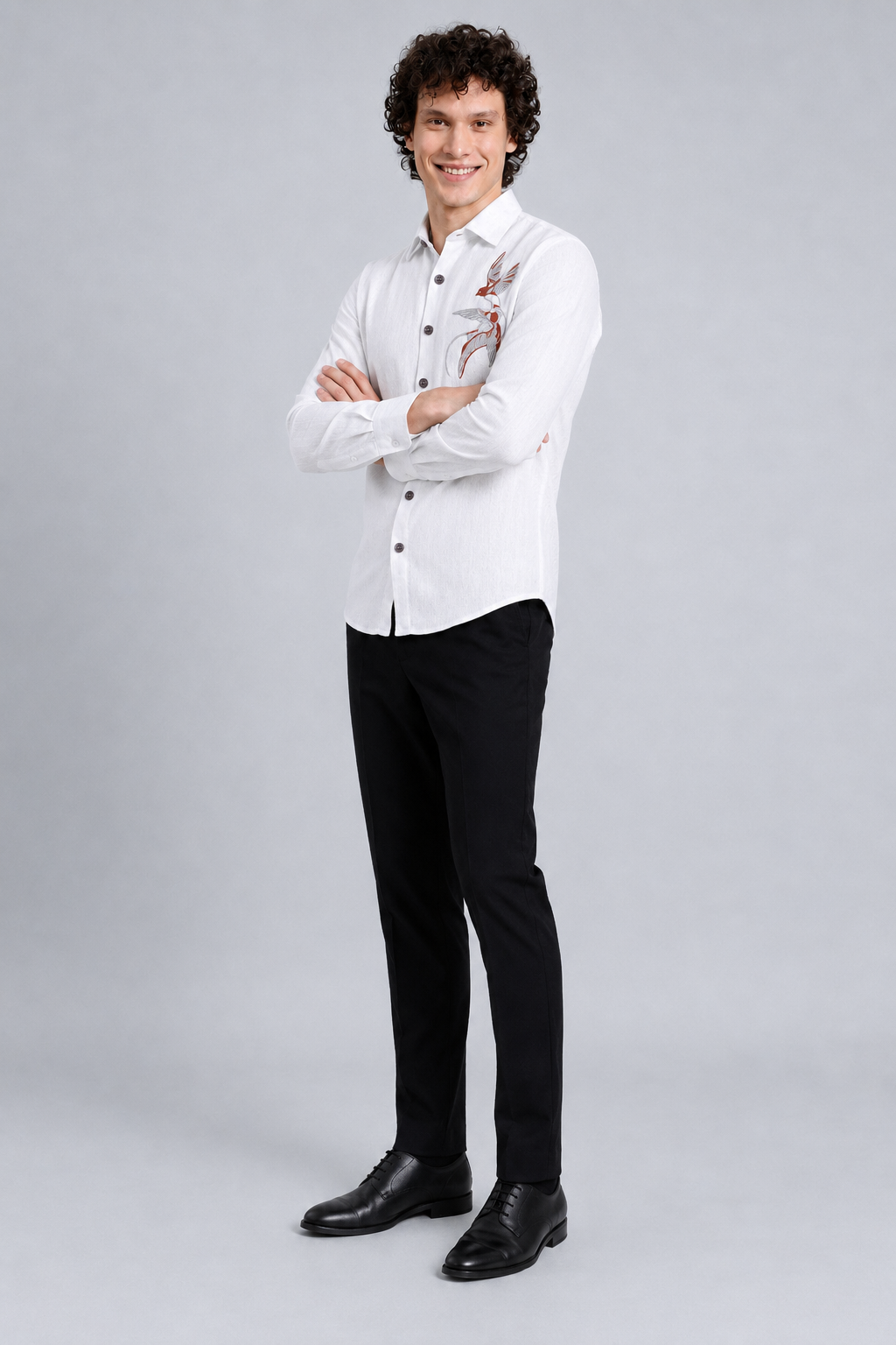 Elegant Flying Crane Full Sleeve Casual Shirt