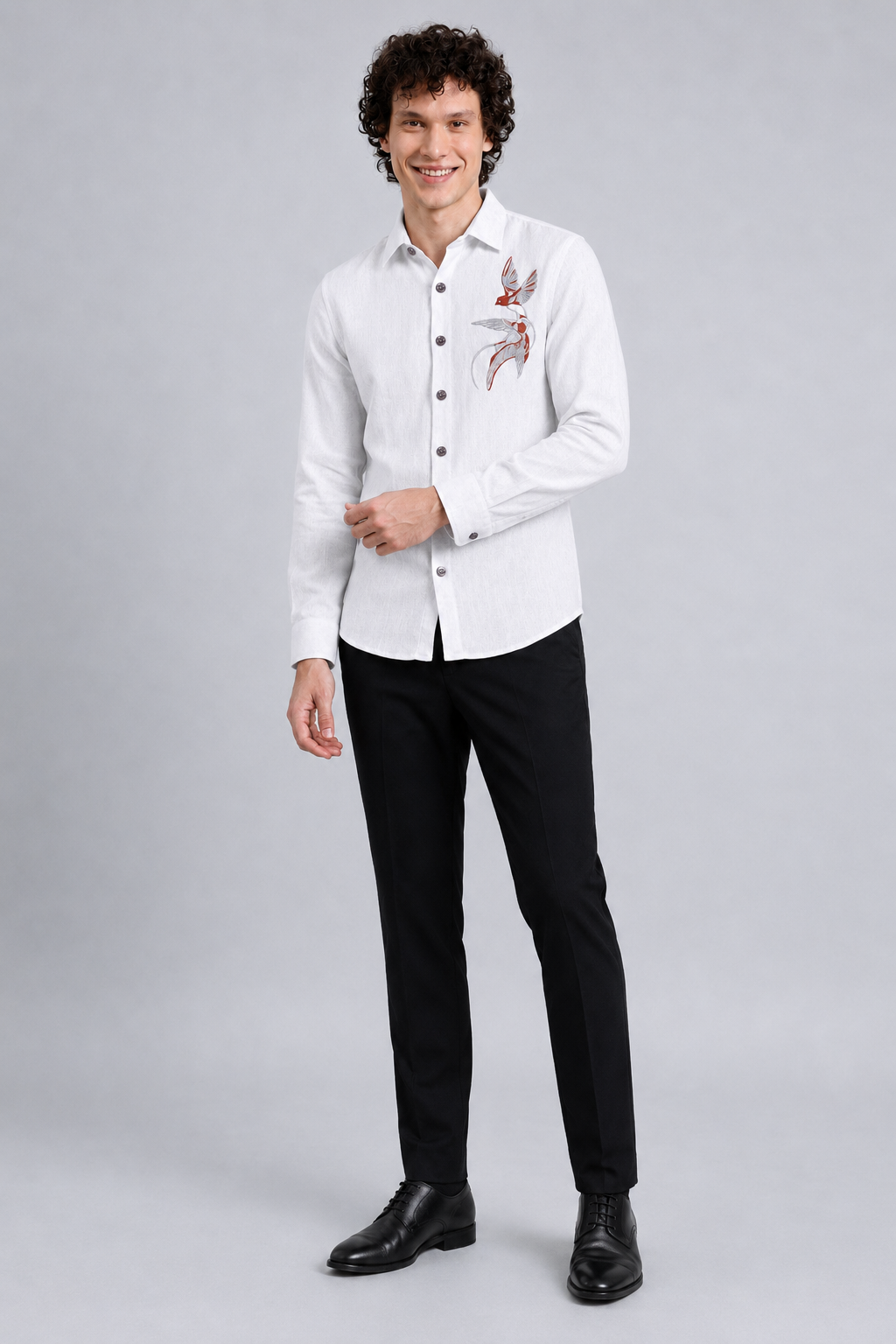 Elegant Flying Crane Full Sleeve Casual Shirt