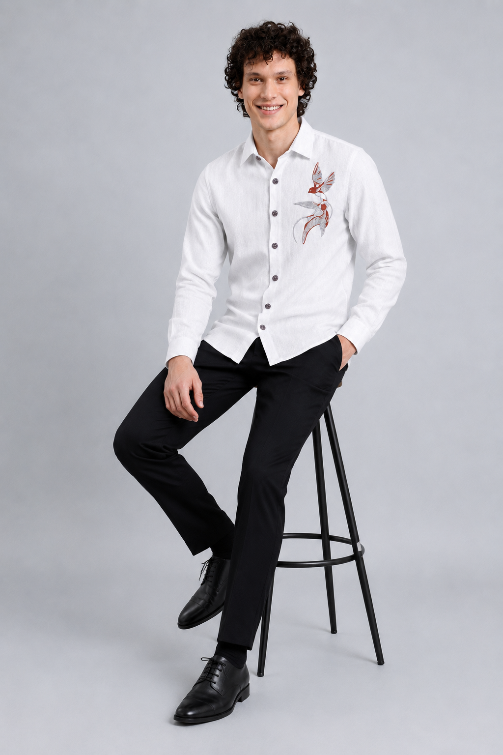 Elegant Flying Crane Full Sleeve Casual Shirt