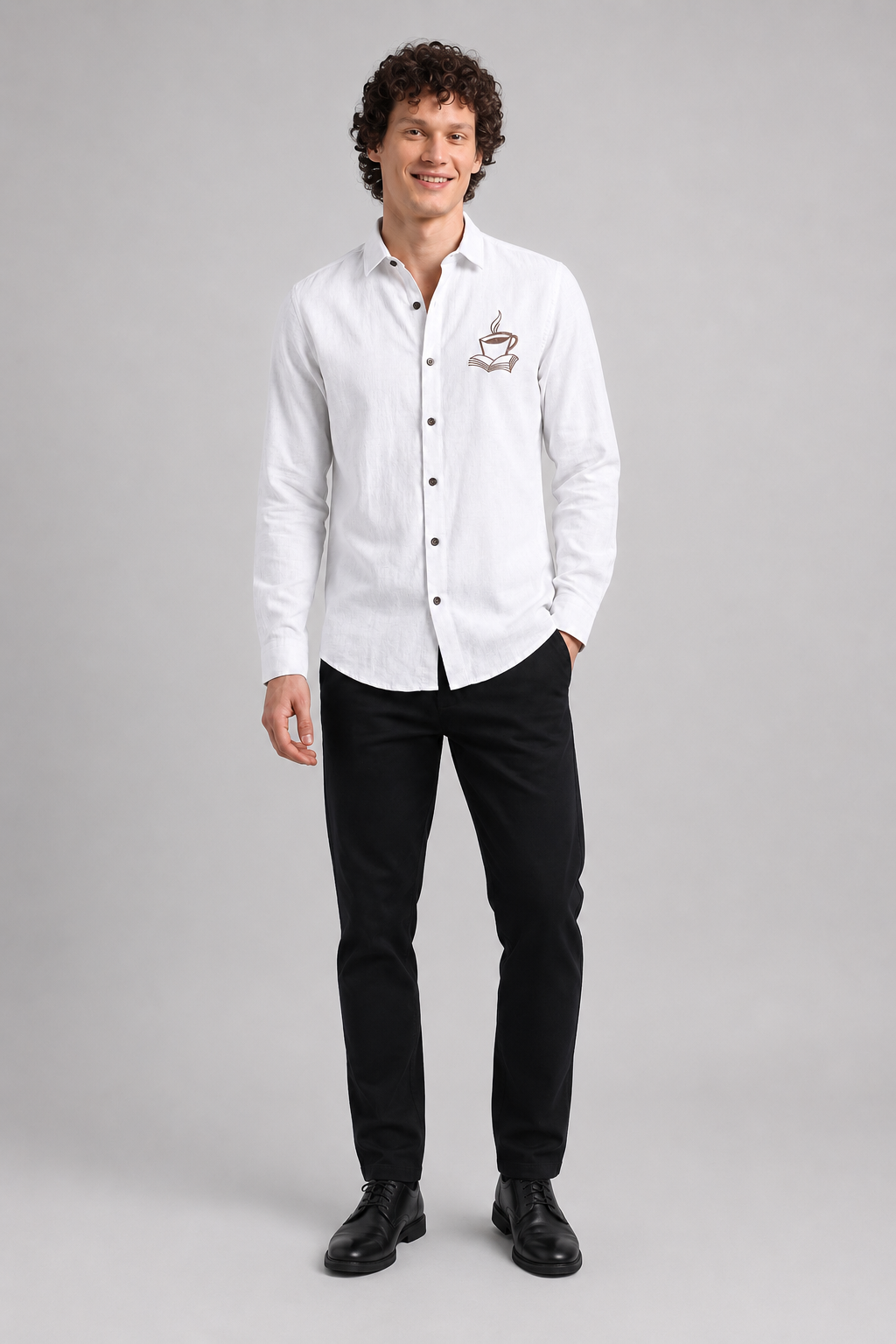 Coffee Cup &amp; Book Full Sleeve Casual Shirt