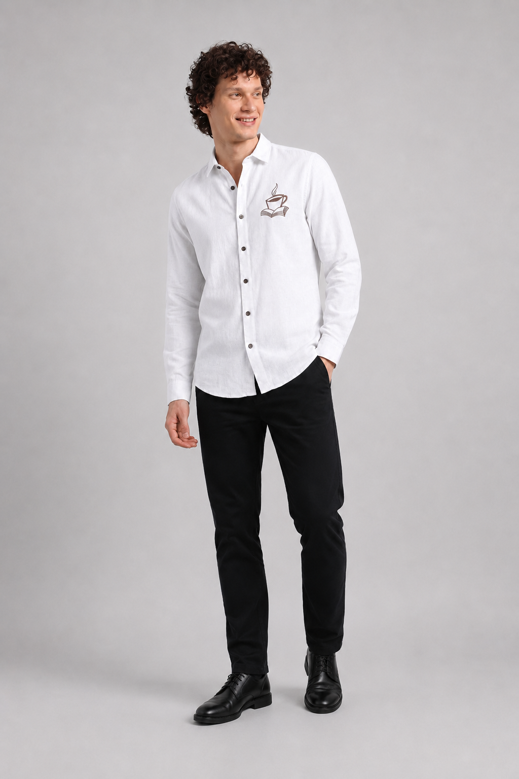Coffee Cup &amp; Book Full Sleeve Casual Shirt