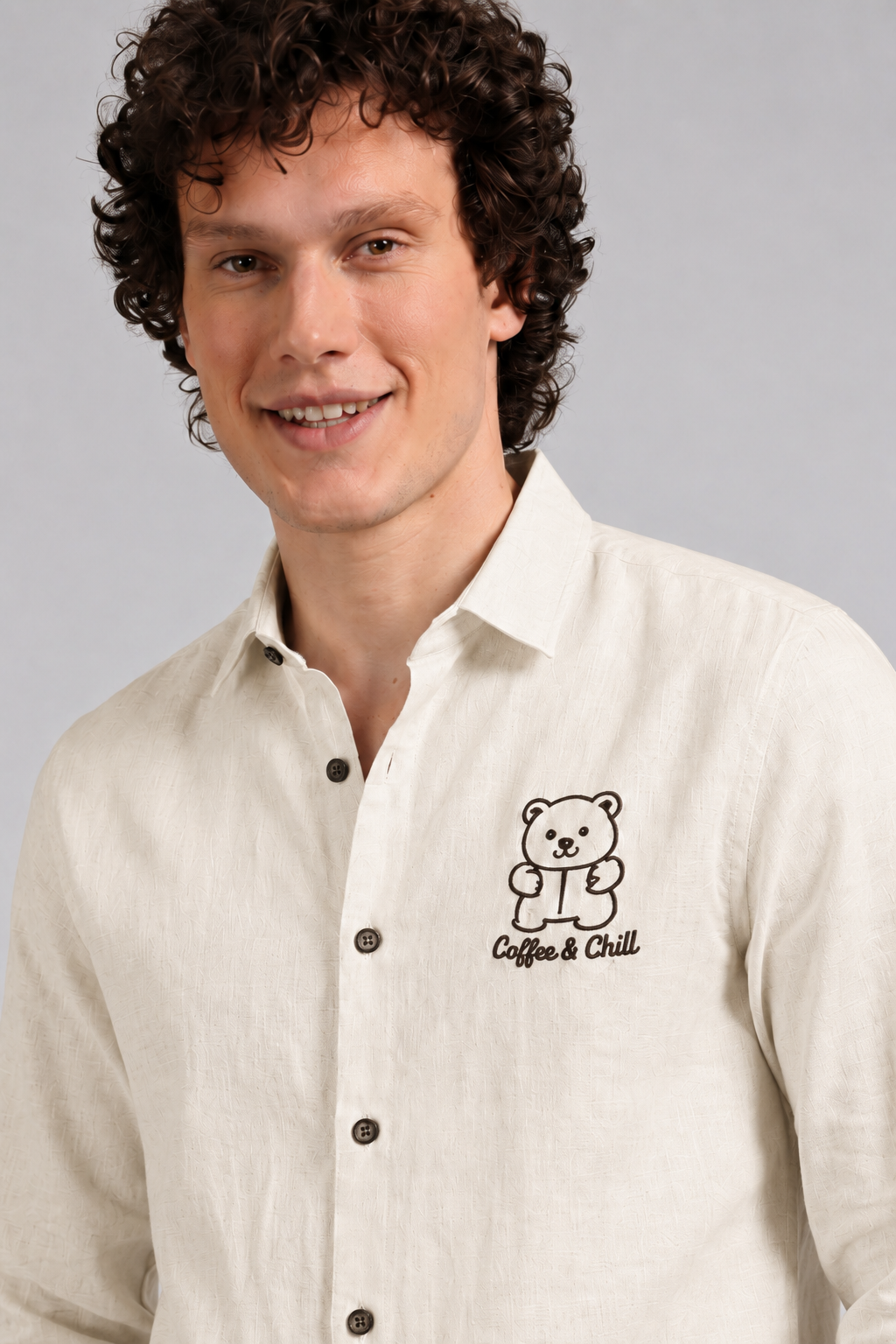 Coffee &amp; Chill Bear Full Sleeve Casual Shirt