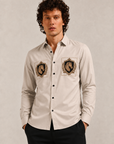 Elegant Beige Royal Horse Crest Premium Cotton Satin Shirt