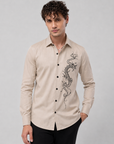 Elegant Beige Dragon Art Premium Cotton Satin Shirt