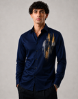 Royal Navy Blue Abstract Luxe Premium Satin Shirt