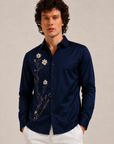 Royal Navy Blue Floral Vine Premium Satin Shirt