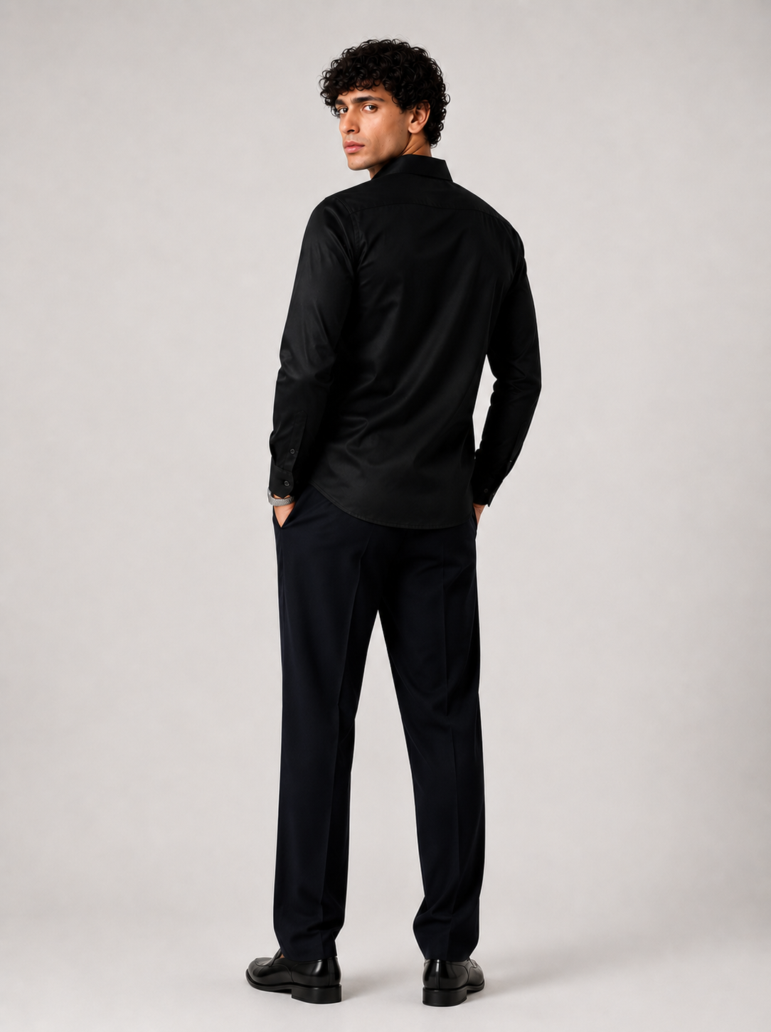 Midnight Black Sakura Blossom Premium Satin Designer Shirt