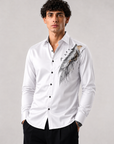 Pure White Feather Art Premium Cotton Satin Shirt