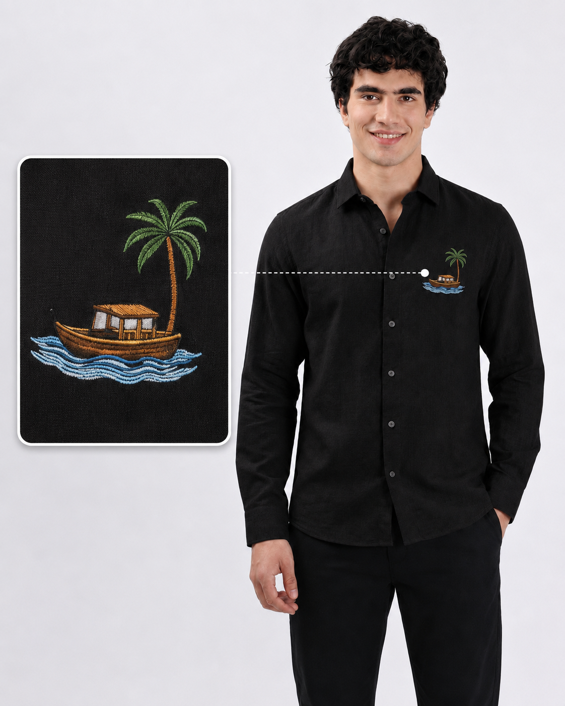 Tropical Houseboat &amp; Palm Tree Full Sleeve Casual Shirt