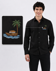 Tropical Houseboat & Palm Tree Full Sleeve Casual Shirt