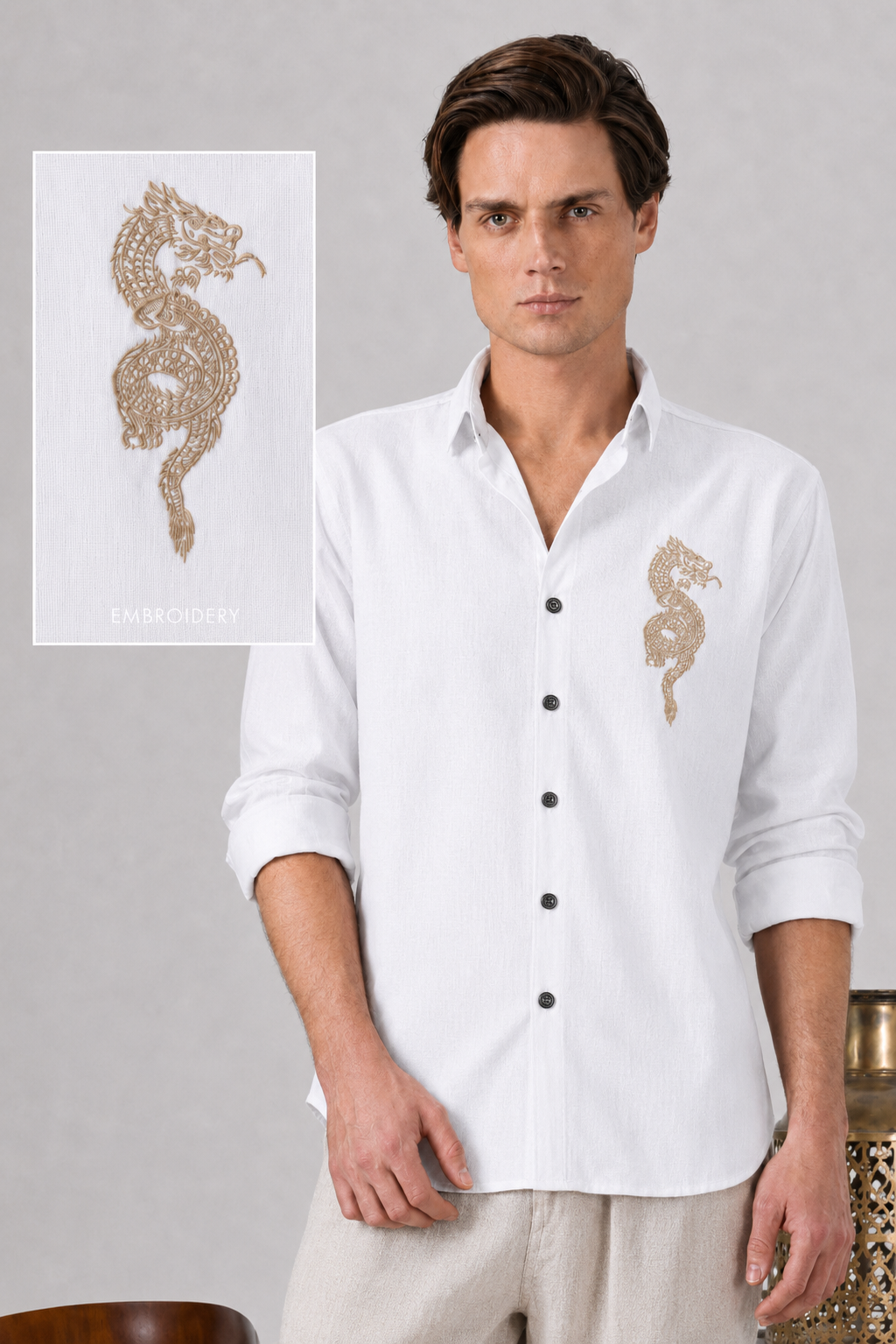 Imperial Dragon Embroidered Cotton Shirt