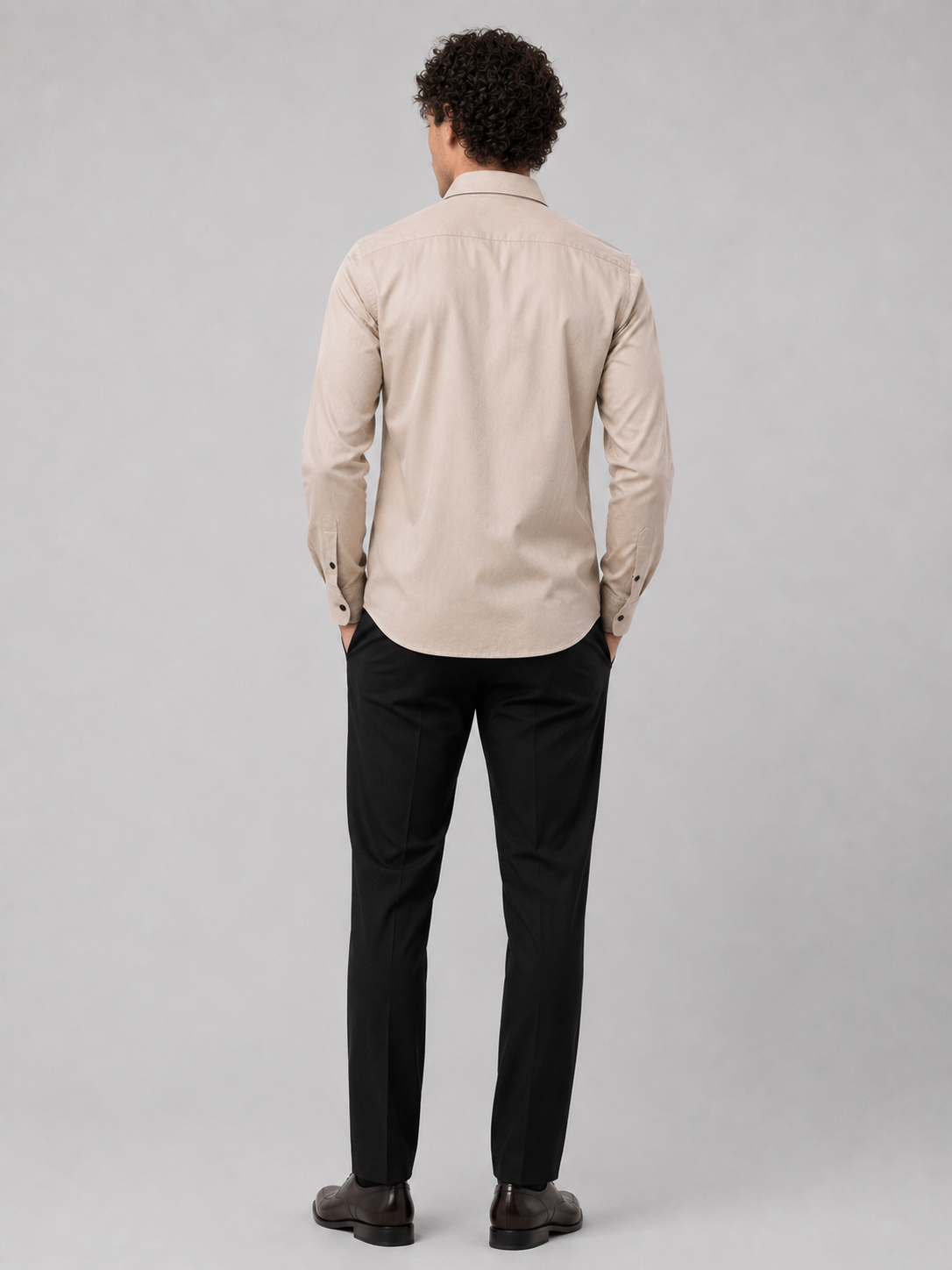Beige Japanese Wave Art Premium Cotton Satin Shirt