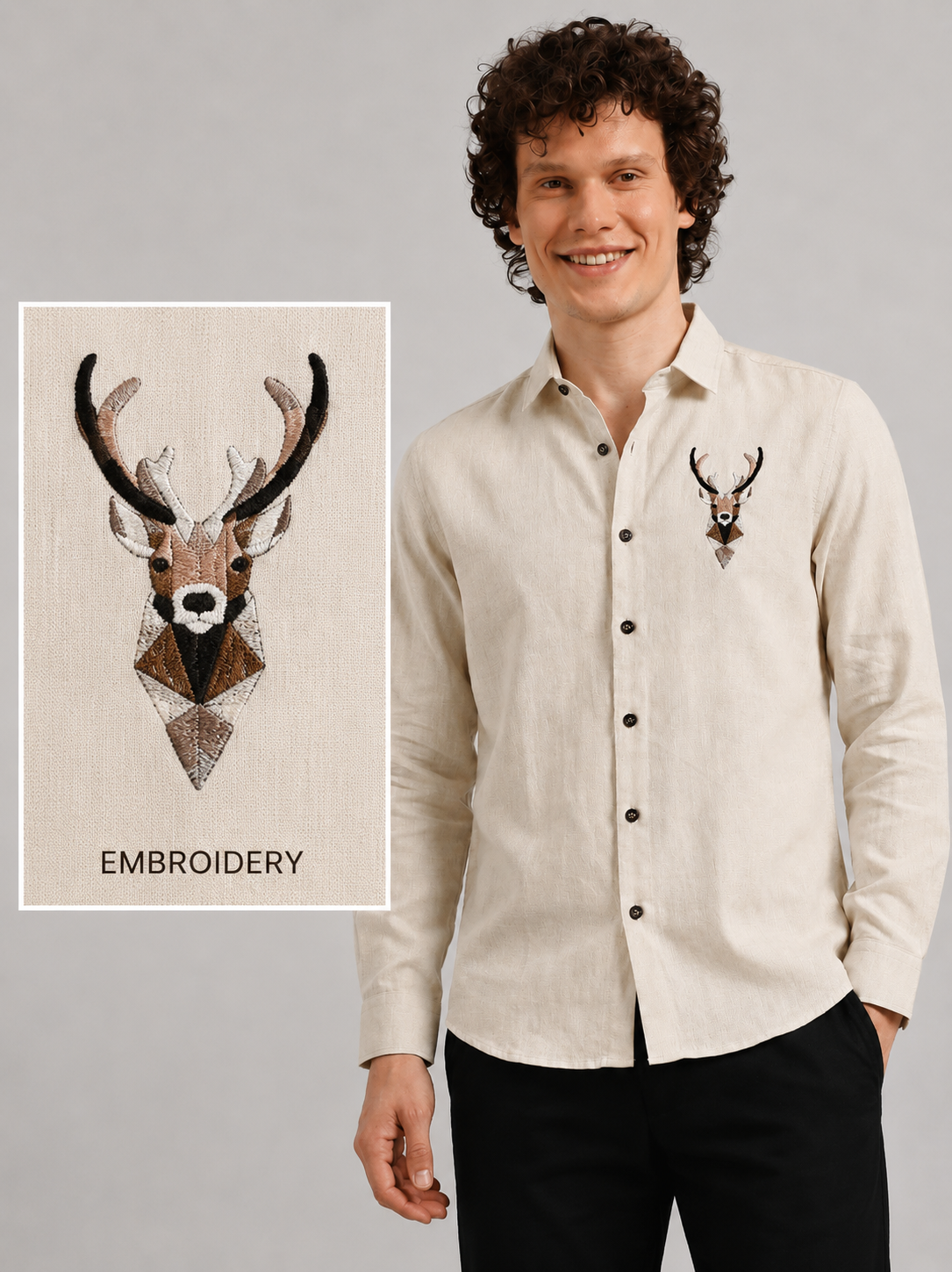 Deer Head Full Sleeve Casual Shirt