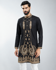 Men’s Black Gold Embroidered Short Kurta