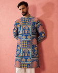 Men’s Royal Blue Heritage Printed Short Kurta