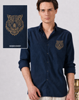 Royal Tiger Blue Embroidered Cotton Shirt