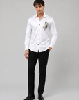 Pure White Abstract Warrior Art Premium Cotton Satin Shirt