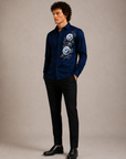Royal Navy Blue Floral Luxe Premium Satin Shirt