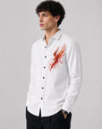 Pure White Phoenix Flame Premium Cotton Satin Shirt