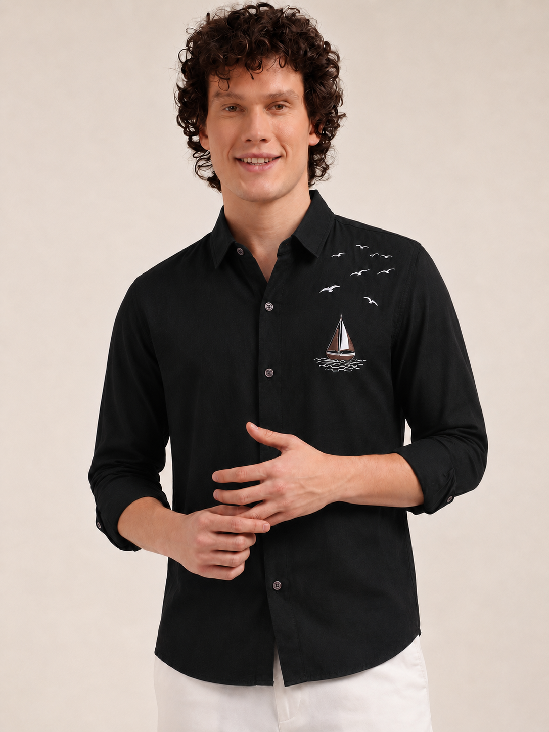 Midnight Voyage Embroidered Cotton Shirt