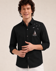 Midnight Voyage Embroidered Cotton Shirt