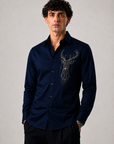 Royal Navy Blue Geometric Deer Art Premium Satin Shirt