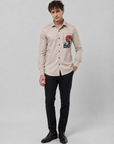 Elegant Beige Japanese Wave Art Premium Cotton Satin Shirt