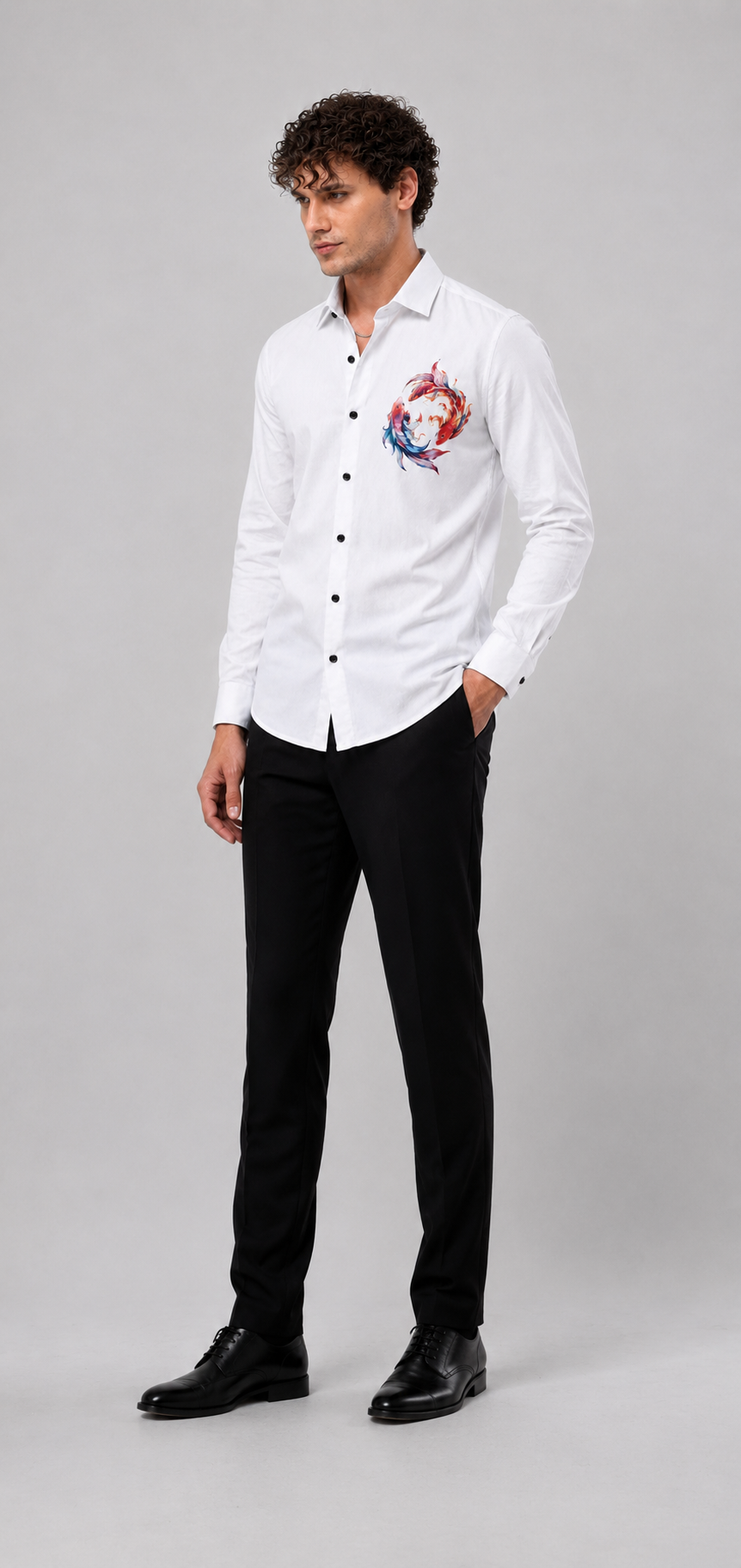 Pure White Koi Fish Art Premium Cotton Satin Shirt
