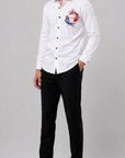 Pure White Koi Fish Art Premium Cotton Satin Shirt