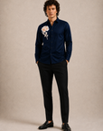 Royal Navy Blue Rose Art Premium Satin Shirt