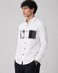 Pure White Abstract Dual Art Premium Satin Shirt