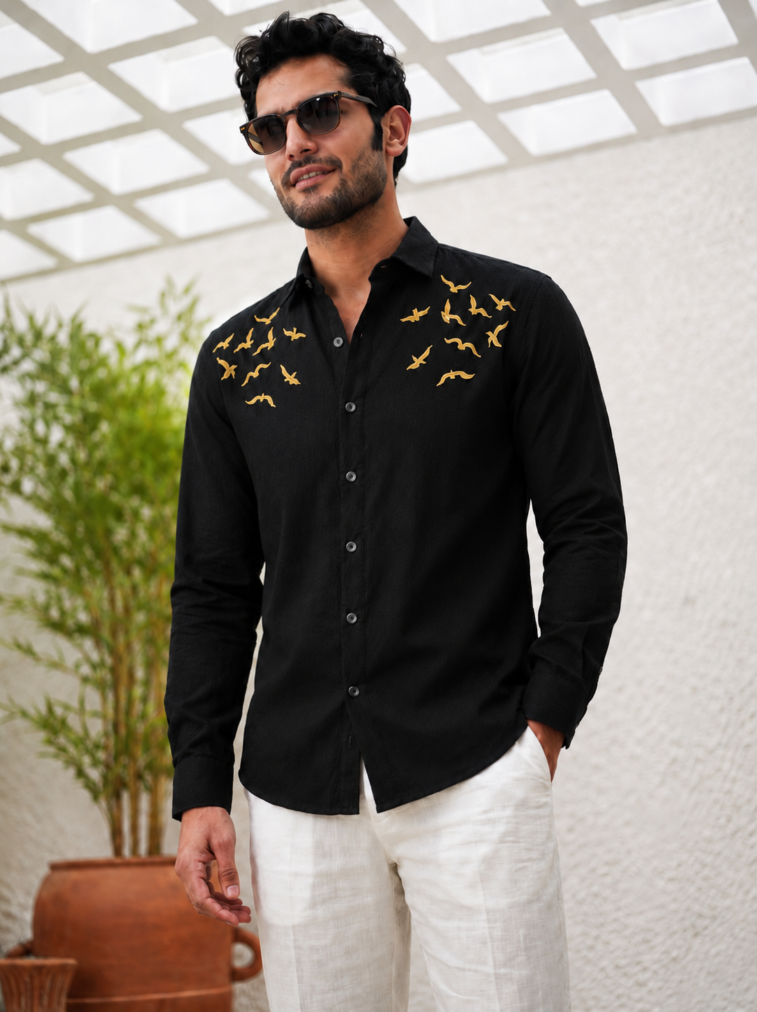 Golden Flight Embroidered Cotton Shirt