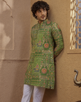 Men’s Olive Green Heritage designer  Short Kurta   designer