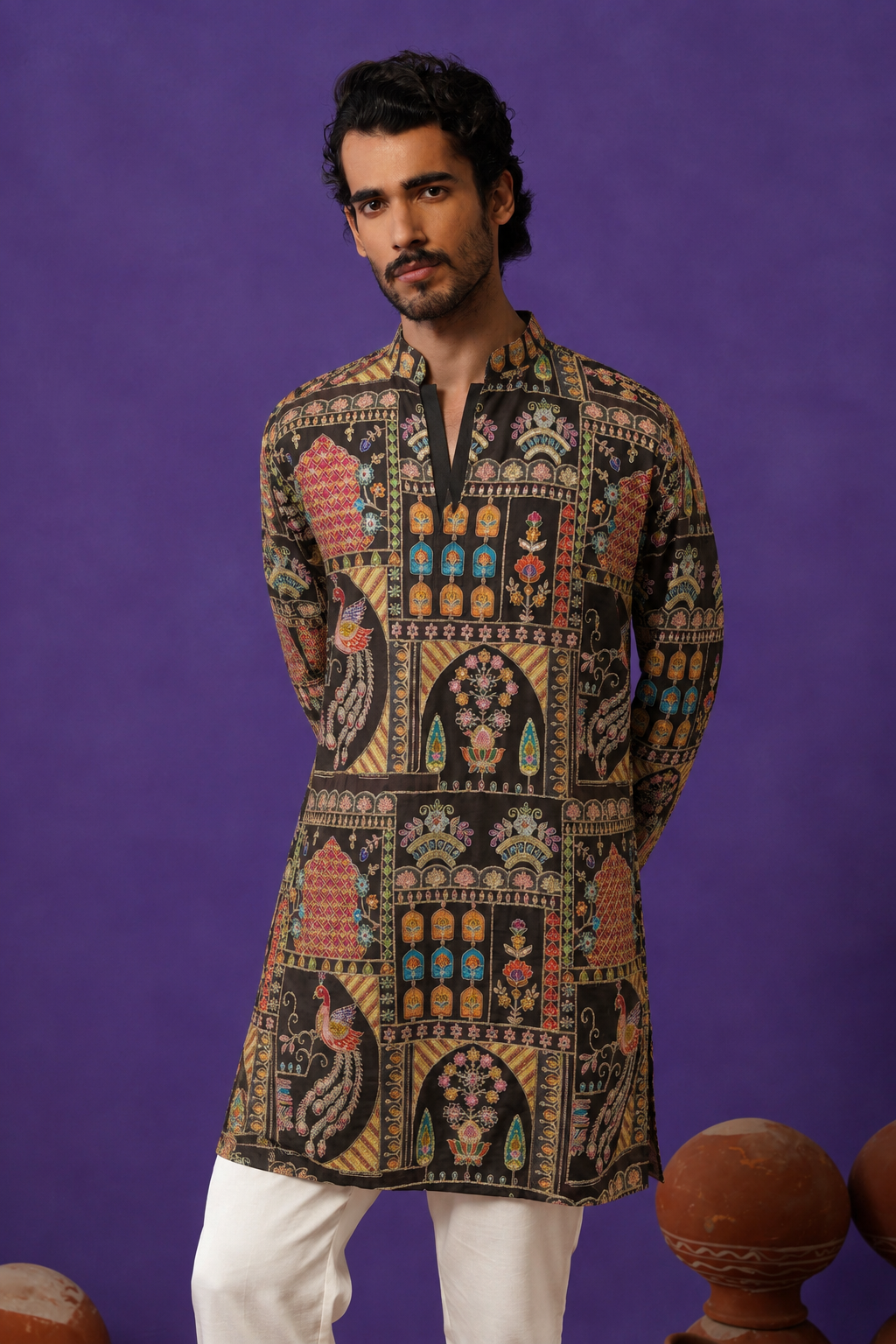Men’s Black Heritage  Short Kurta
