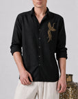 Golden Crane Embroidered Cotton Shirt