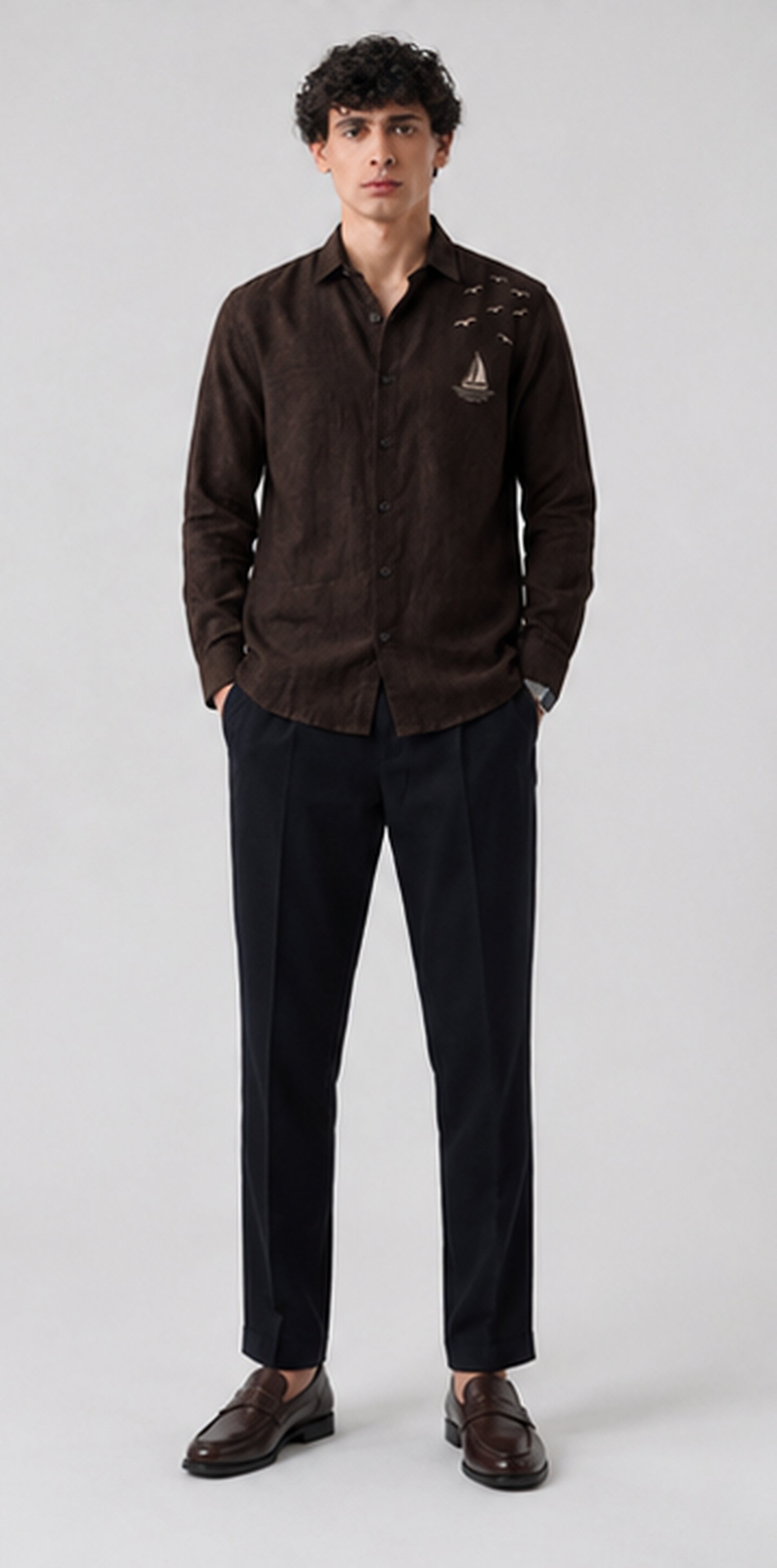 Coastal Voyage Embroidered Cotton Shirt